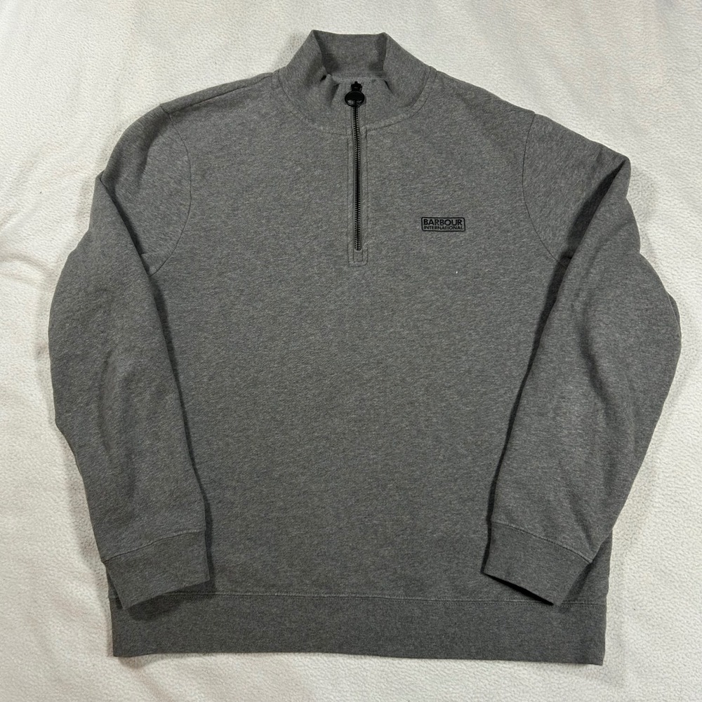 Barbour International Quarter Zip Sweatshirt Women XL Grey Logo Pullover MQL0255 - Picture 2 of 7